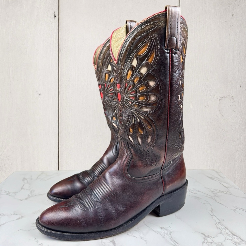 Vintage 1950's ACME Cowboy Boots 10 D Butterfly Inlay Leather Rockabilly Western